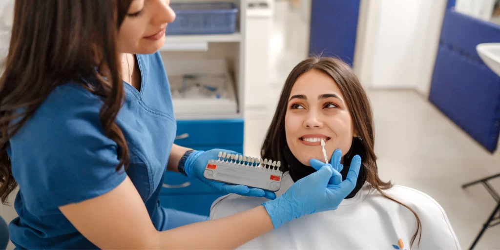 patient consulting about dental veneers